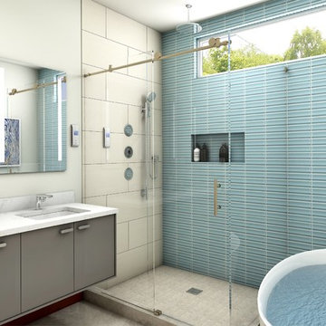 Glass Accent Wall Master Bathroom