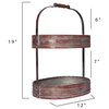 Red Metal Oval 2 Tier Tray With Handle