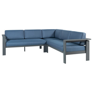 Sardinia Aluminum Frame Outdoor Sectional Sofa - Blue Cushions