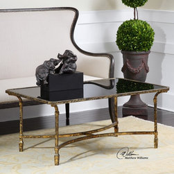 Zion Gold Leaf Black Glass Coffee Table - Coffee Tables