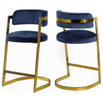 Meridian Furniture - Stephanie Velvet Upholstered Stools (Set of 2), Navy - Create an elegant look in your kitchen and beyond with our Stephanie Velvet Counter Stool. A metal base finished in gold gives it a glamorous contemporary look. The high quality velvet upholstery is soft and luxuriously plush, with a padded seat and back cushion.