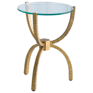 Teton Accent Table, Modern End Table Round Side Table Clear Glass Top, Gold Base