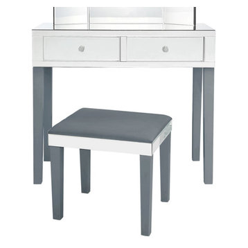 Venecia Mirrored 2-Drawer Vanity Table with Stool Set, Grey