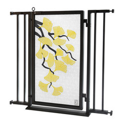 Fusion Gates - Fusion Gate with Autumn Ginkgo Design, Black, 32"-36" - Baby Gates And Child Safety