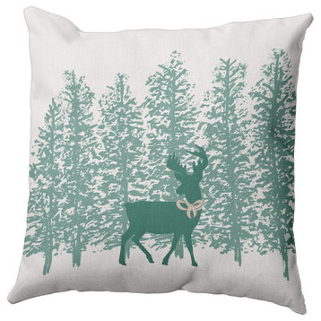 Mint Colored Reindeer Through the Woods Polyester Throw Pillow, 26" x 26"