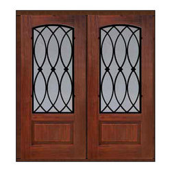 Prehung Double Door 80 Fiberglass La Salle Arch Lite Wrought Iron - Front Doors