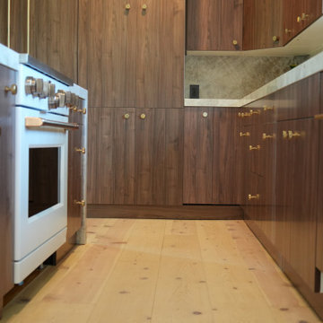 Walnut Galley Kitchen with Brass Hardware