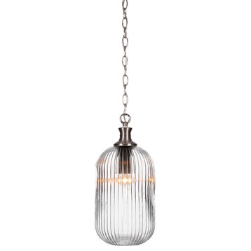 Carina 1-Light Chain Hung Pendant, Brushed Nickel/Clear Ribbed