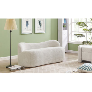 Flair Boucle Fabric Upholstered Bench, Cream