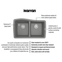 Karran Undermount Quartz 33" 50/50 Double Bowl Kitchen Sink, Grey