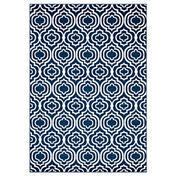 Frame Transitional Moroccan Trellis 8"x10" Area Rug
, Moroccan Blue and Ivory