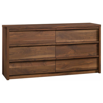 Sauder Harvey Park Engineered Wood 6-Drawer Bedroom Dresser in Grand Walnut
