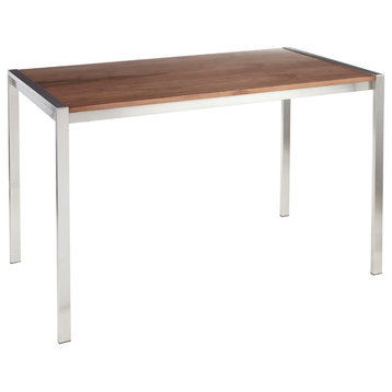 Fuji Modern Dining Table, Stainless Steel/Walnut Wood