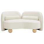 Meridian Furniture - Daphne Upholstered Chair/Loveseat/Sofa, Cream, Velvet, Loveseat - A cloud-like oasis of comfort, the Daphne cream velvet loveseat is a modern sensation. Its plush upholstery invites you to sink in and relax, while the curved design offers both support and opulence. The loveseat's unique silhouette is complemented by a choice of black or natural wooden legs, allowing you to customize it to your personal taste. Whether you're looking for a stylish accent piece or a comfortable spot to unwind, the Daphne loveseat is the perfect choice.