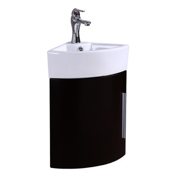 White and Black Wall Mount Corner Bathroom Sink Vanity Cabinet Faucet and Drain