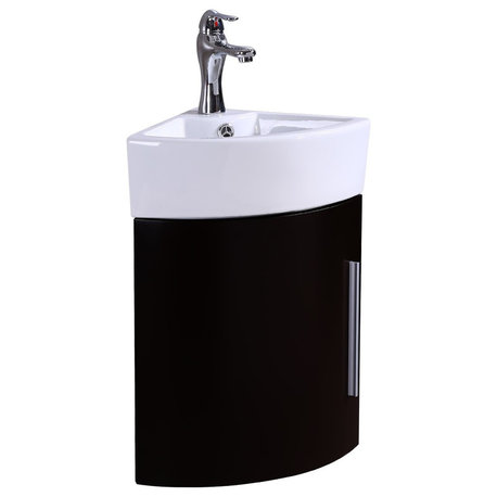 White and Black Wall Mount Corner Bathroom Sink Vanity Cabinet Faucet and Drain