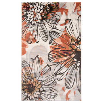 Floral Area Rug, Ivory, 5'0"x8'0"