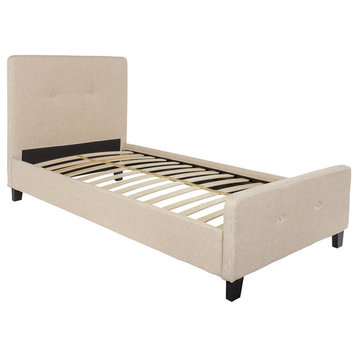 Tribeca Twin Size Tufted Upholstered Platform Bed, Beige Fabric Without Mattress