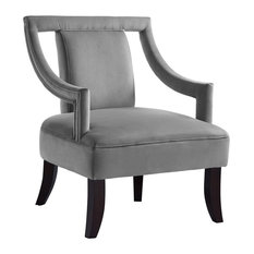 Avery Velvet Swoop Arm Square Back Open Sides Accent Chair, Grey