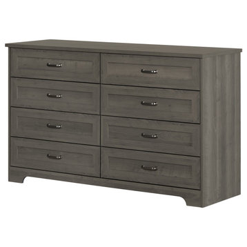 Farmhouse Double Dresser, 8 Large Drawers With Raised Panel Edges, Gray Maple