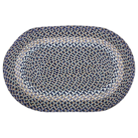 Blue/Natural Oval Braided Rug, 20"x30"