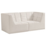 Meridian Furniture - Relax Velvet Upholstered 2-Piece Modular Sofa, Cream - Bolster a contemporary vibe in your living room with this Relax cream modular sofa. Soft cream velvet upholstery offers delicate comfort, making this sofa cozy for anyone who sits in it. Biscuit tufting gives this sofa texture and a modern style, adding extra comfort and elegance to your living space. It's modular design allows you to create infinite configurations, making it a versatile piece to add to your home. A latch underneath the sofa makes it easy to attach to other pieces.