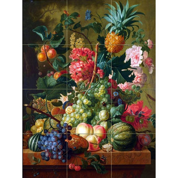 Tile Mural Still Life With Fruit And Flowers, Glossy