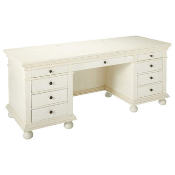 Classic Desk, Spacious Top and Multiple Drawers With Unique Round Knobs, Cream
