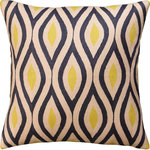 Kashmir Designs - Seamless Gray Yellow Accent Pillow Cover Handembroidered Wool, 18x18" - Kashmir is proud to bring together the modern abstract vector design pillow cover collection, hand embroidered by the finest artisans of Kashmir, into the living spaces of patrons and connoisseur all around the world. These unique, seamless and modern pillow covers would bring together the artistic elements of any room, creating a harmonious design and perfect air of sophistication.