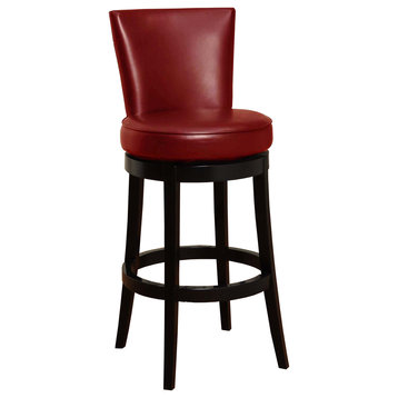 Boston Swivel Barstool, Red Bonded Leather 30" Seat Height