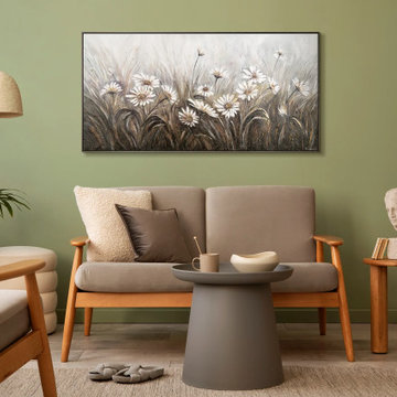 Modern abstract canvas wall art for living room - Handpainted "Chamomiles"