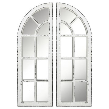 LuxenHome Set of 2 Distressed White Wood Window Wall Mirror