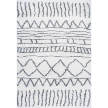 Soft and Plush Cloudy Shag Moroccan Geometric Drawings Rug, Gray, 3'3"x5'
