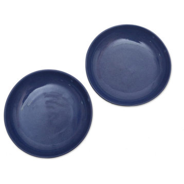 Novica Handmade Round Blue Ceramic Bowls, Pair