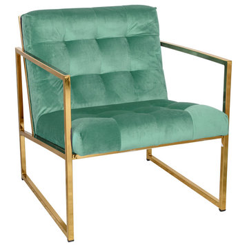 LeisureMod Lexington Tufted Velvet Accent Armchair With Gold Frame LA18BU