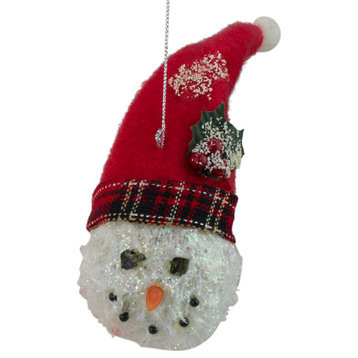 5" Red and White Twas the Night Snowman Head With Plaid Hat Christmas Ornament