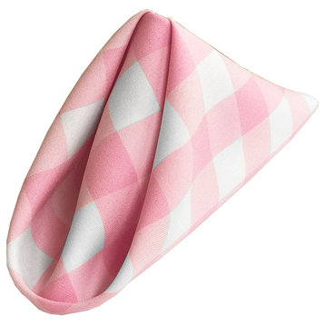 LA Linen Set of 10 Gingham Checkered Napkins, 18"x18", White and Pink