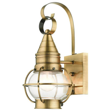 1 Light 14" Tall Outdoor Wall Lantern, Antique Brass