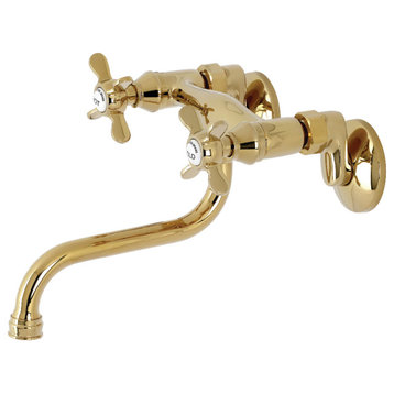 Kingston Brass KS116PB Two Handle Wall Mount Bathroom Faucet, Polished Brass