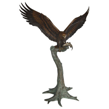 Landing Eagle on a Tree Giant Bronze Statue -  Size: 72"L x 36"W x 88"H.