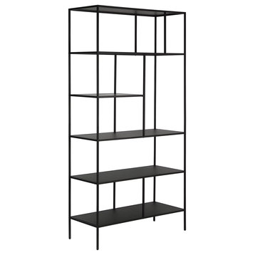 Minimalistic Bookcase, Metal Frame With Several Open Shelves, Blackened Bronze