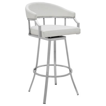 Palmdale Swivel Faux Leather Stool, White, 30" Bar Height