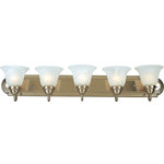 Maxim Lighting International - Essentials 5-Light Bath Vanity Sconce, Satin Nickel, Marble - Brighten up your powder room with the classic Essentials Bath Vanity Fixture. This 5-light vanity fixture is beautifully finished in satin nickel with marble glass shades to match your existing hardware. Whether hung over a pedestal sink or a full vanity, this fixture illuminates your space and sheds light on your morning and nightly routines.