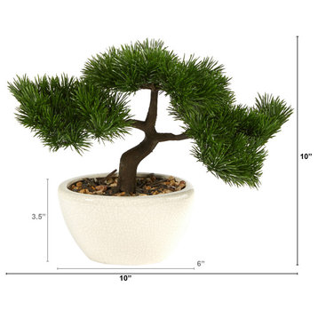 10" Cedar Bonsai Artificial Tree, Decorative Planter