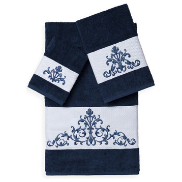 Linum Home Textiles Scarlet 3-Piece Embellished Towel Set, Midnight Blue
