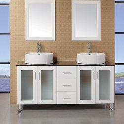 60 inch Modern Double Vessel Sink Bathroom Vanity Set in White Finish - Bathroom Vanities And Sink Consoles