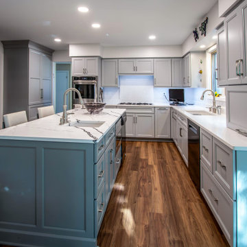 Custom Two Tone Gray Kosher Kitchen with Quartz Countertops