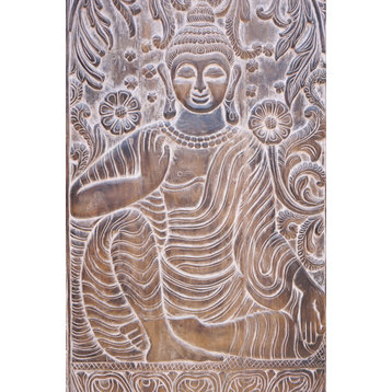 Consigned Vintage Barn Door Panel, Wall Sculpture Panels,Buddha Seated On Lotus