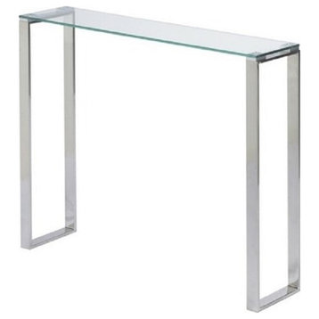 Plata Import Modern Narrow Clear Glass Console Table with Chrome Legs 30"