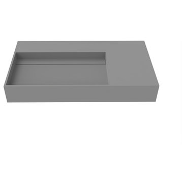 Juniper Wall Mounted Countertop Concealed Drain Basin Sink, Gray, 36", Left Basin, No Faucet Hole